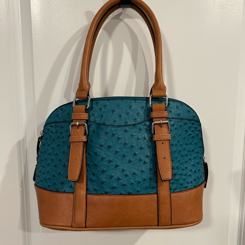 Elegant Teal and Tan Women's Handbag